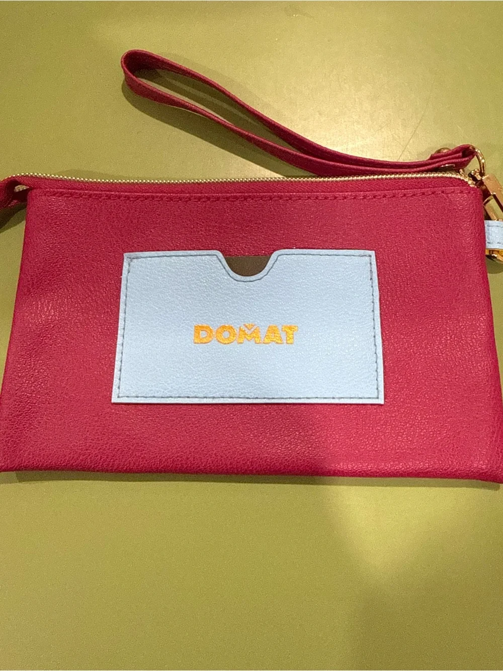 Doma Hot Pink Wristlet Clutch with Light Blue Card Pocket